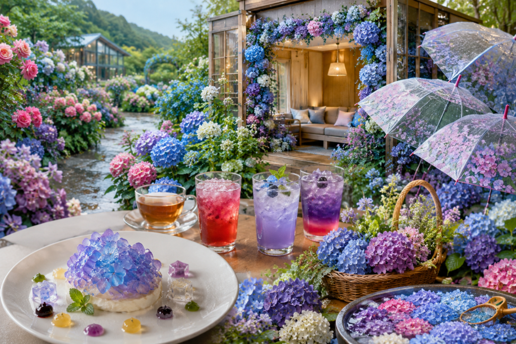 雫にきらめく、紫陽花の季節