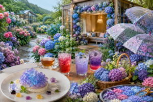 雫にきらめく、紫陽花の季節